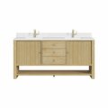 James Martin Vanities Single 72'' Double Vanity, Sunwashed Oak w/ Single Hole 3 CM White Zeus Quartz Top & Backsplash D404-V72-SWO-1WZ